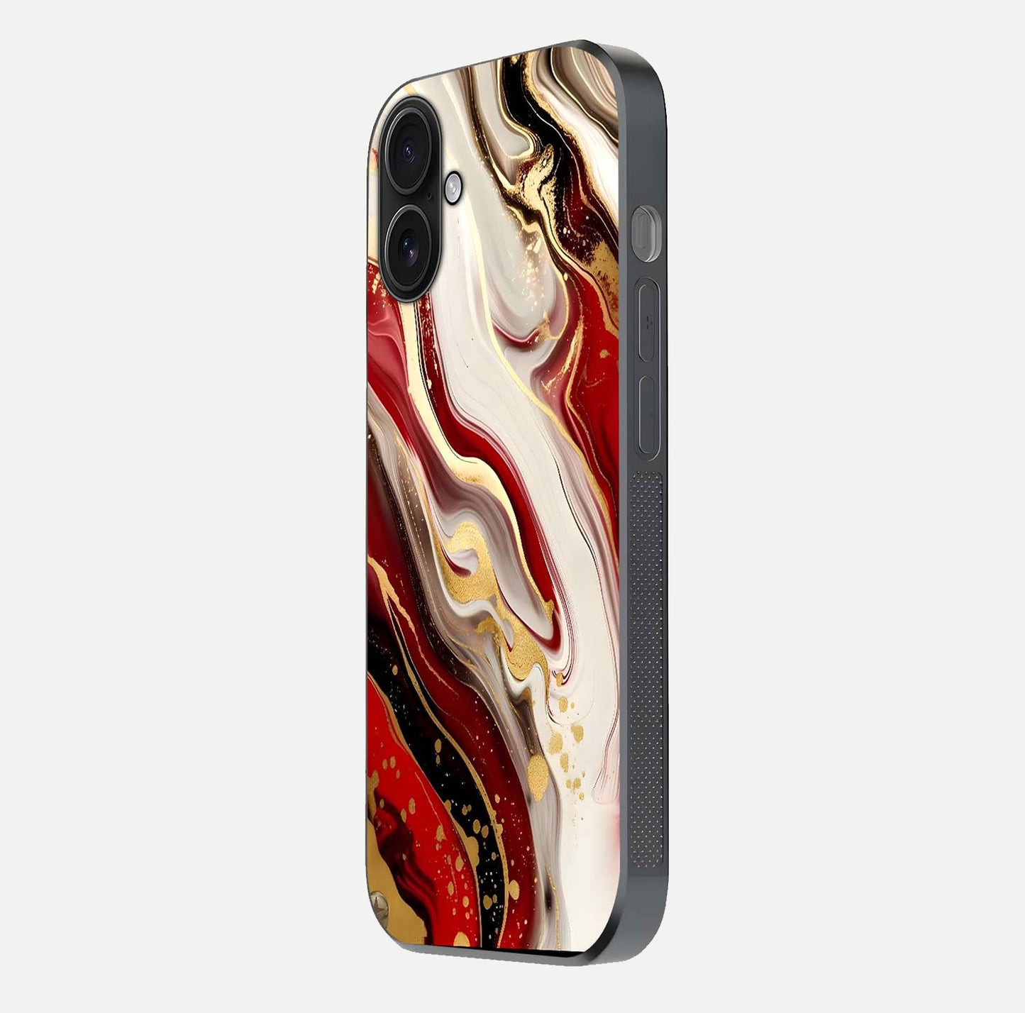 Red & White Marble Glass Case For iPhone 16
