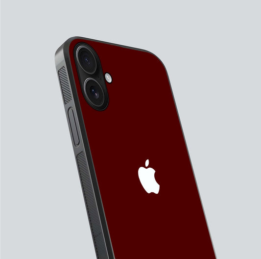 Apple Crimson Core Glass Case for iPhone 16 close-up angle showing deep crimson tone and HD glass reflection
