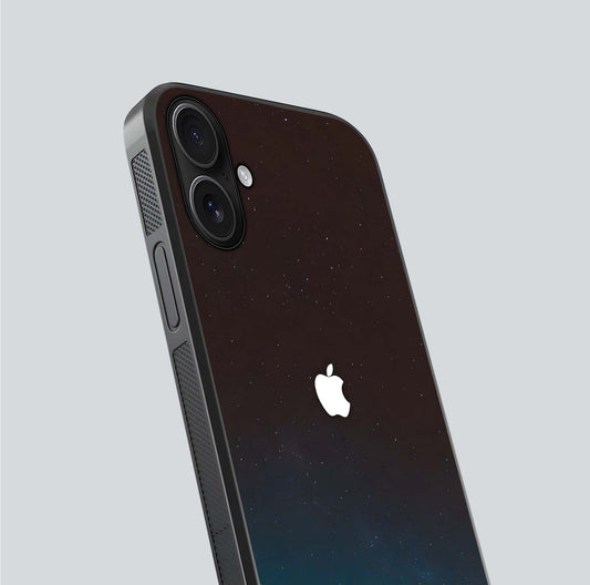 Green Emerald Apple Logo Glass Case for iPhone 16 close-up angled shot showing color depth and reflection clarity