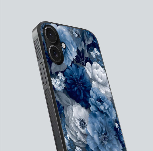 Royal Bloom Garden Glass Case for iPhone 16 close-up angled shot highlighting royal bloom texture and reflection