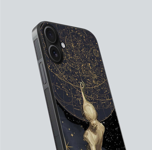 Taylor Swift Girl Glass Case for iPhone 16 close-up angled shot highlighting texture and HD reflection