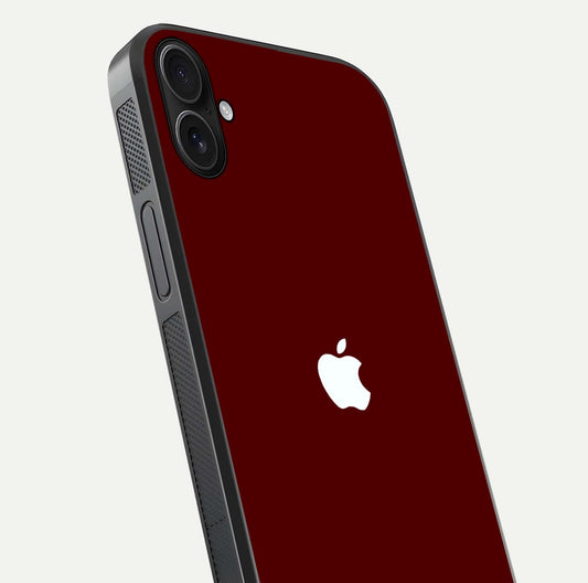Apple Crimson Core Glass Case for iPhone 16 Plus close-up angle showing deep crimson tone and HD glass reflection