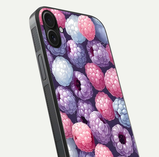 Berry Candy Pop Glass Case for iPhone 16 Plus close-up shot revealing candy-style texture and reflective surface