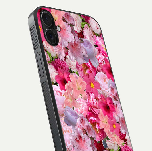 Bloom Crush Fantasy Glass Case for iPhone 16 Plus close-up image showing color gradient and petal detailing