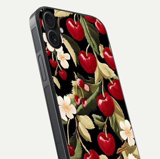 Bloom Thread Art Glass Case for iPhone 16 Plus close-up view highlighting fine line details and glossy shine