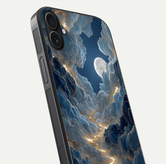 Celestial Cloud Road Glass Case for iPhone 16 Plus close-up view showing road gradient and cloud reflection shine