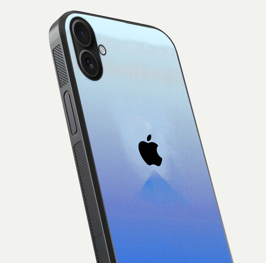 Gradient Apple Vibe Glass Case for iPhone 16 Plus close-up angled shot showing color transition and reflection brightness