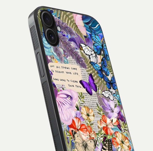Storm Path Bloom Glass Case for iPhone 16 Plus close-up angled shot highlighting bloom texture and reflection