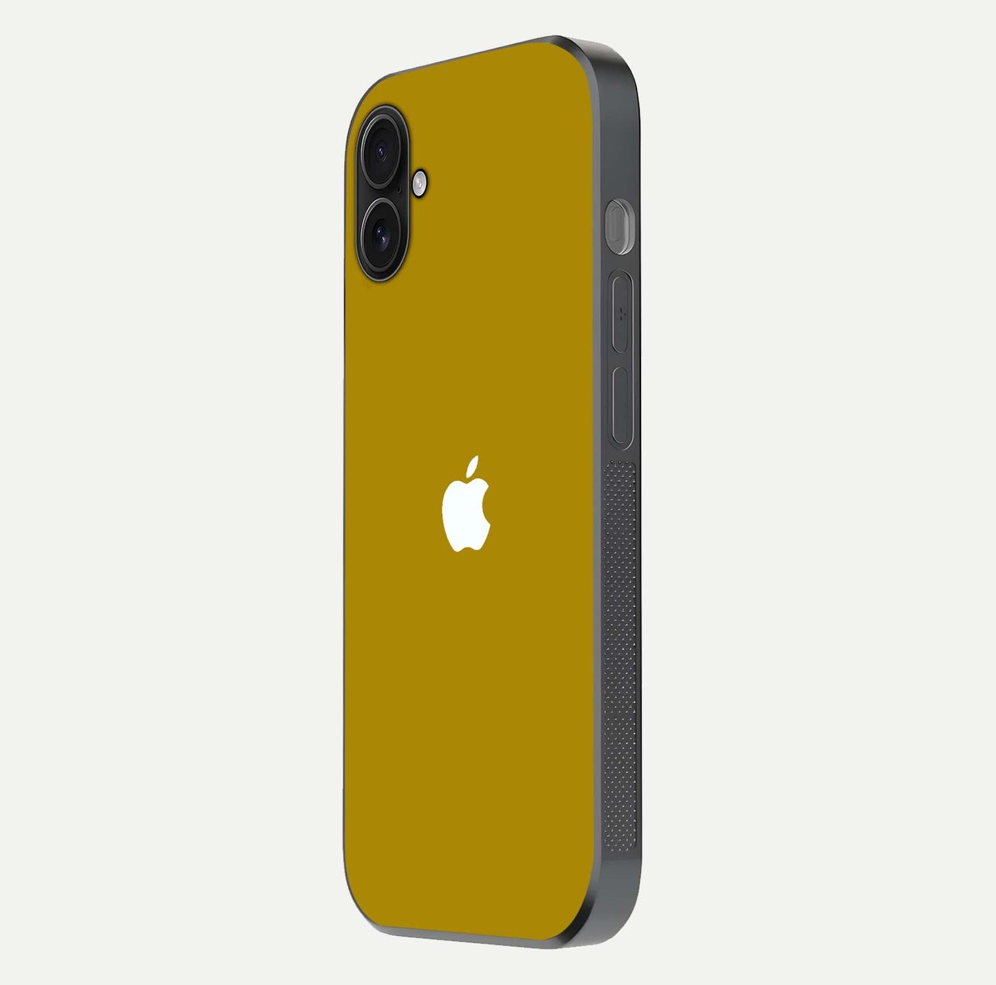 Golden Luxe Aura Glass Case for iPhone 16 Plus side-angle image showing reflection clarity and aura glow