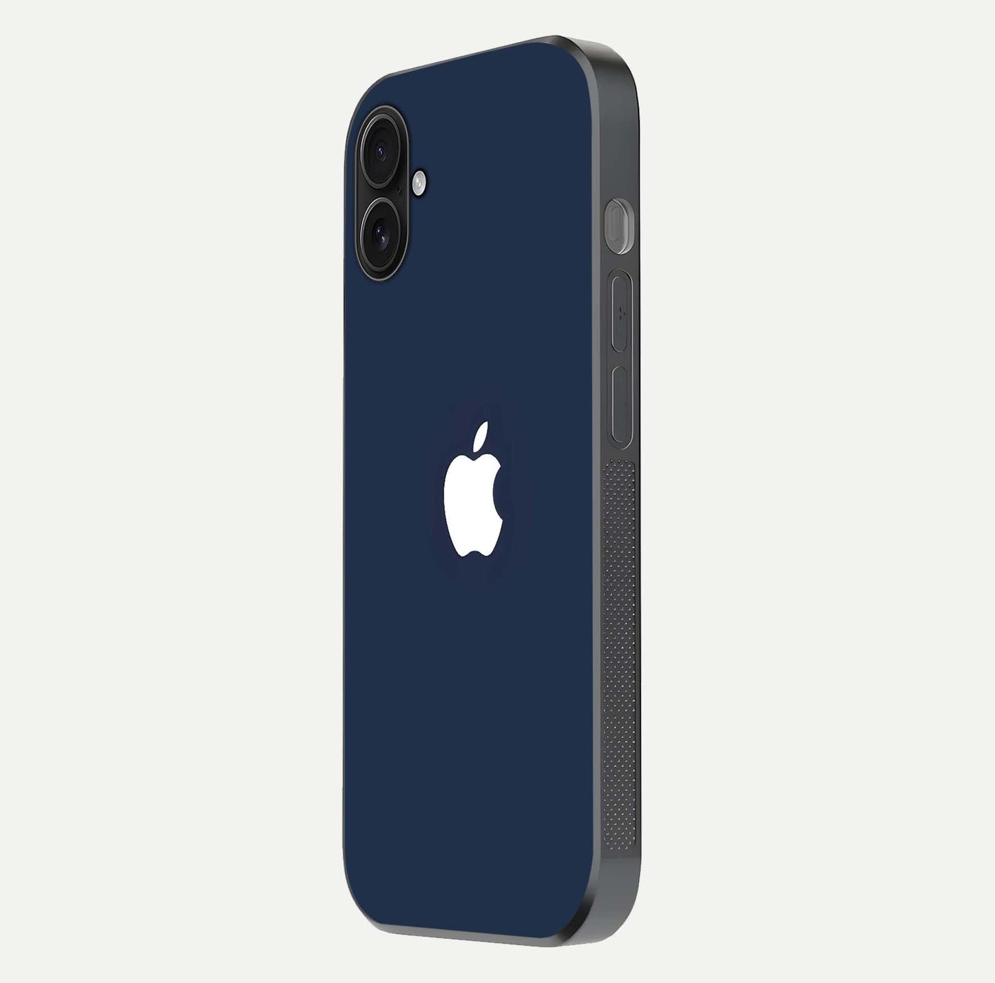 Minimal Apple Night Glass Case for iPhone 16 Plus side-angle image showing sleek reflection and clean gloss