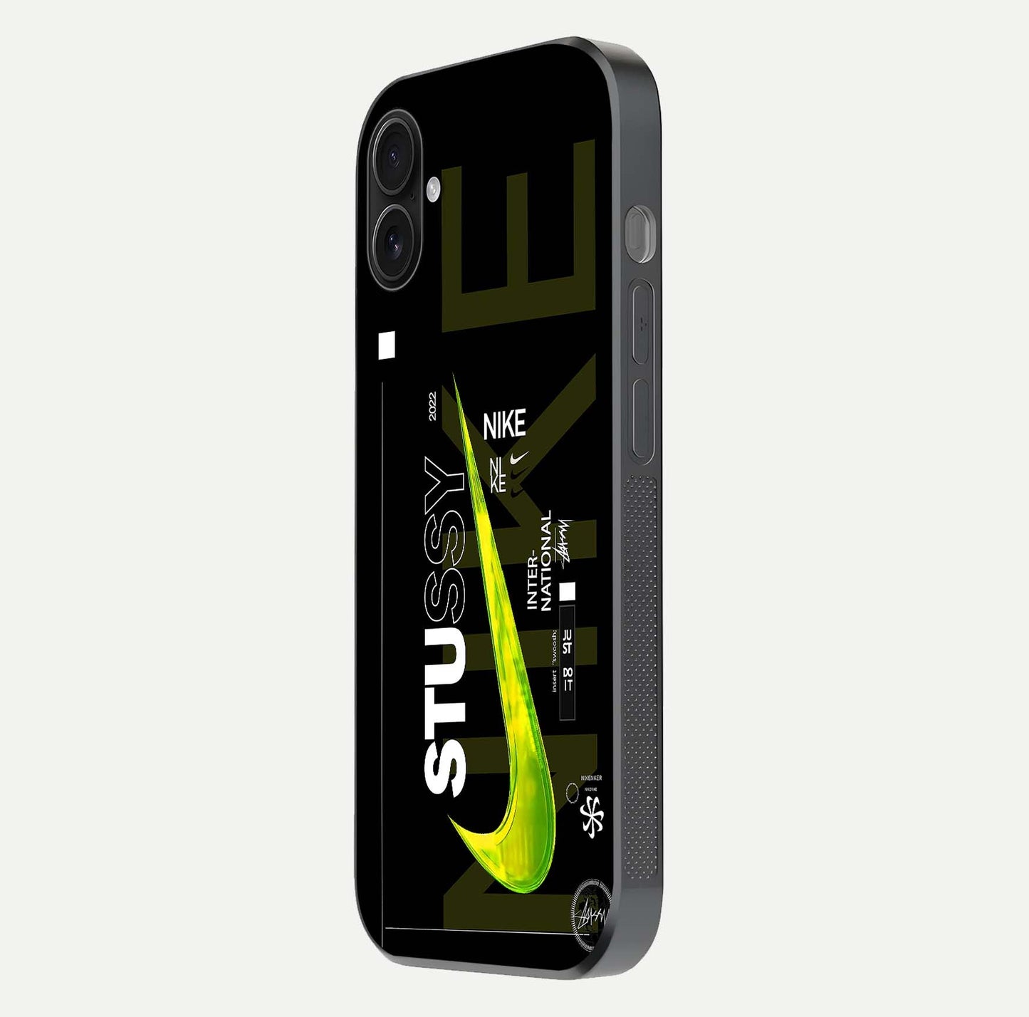 Neon Street Edition Glass Case for iPhone 16 Plus side-angle image showing reflection depth and modern tones