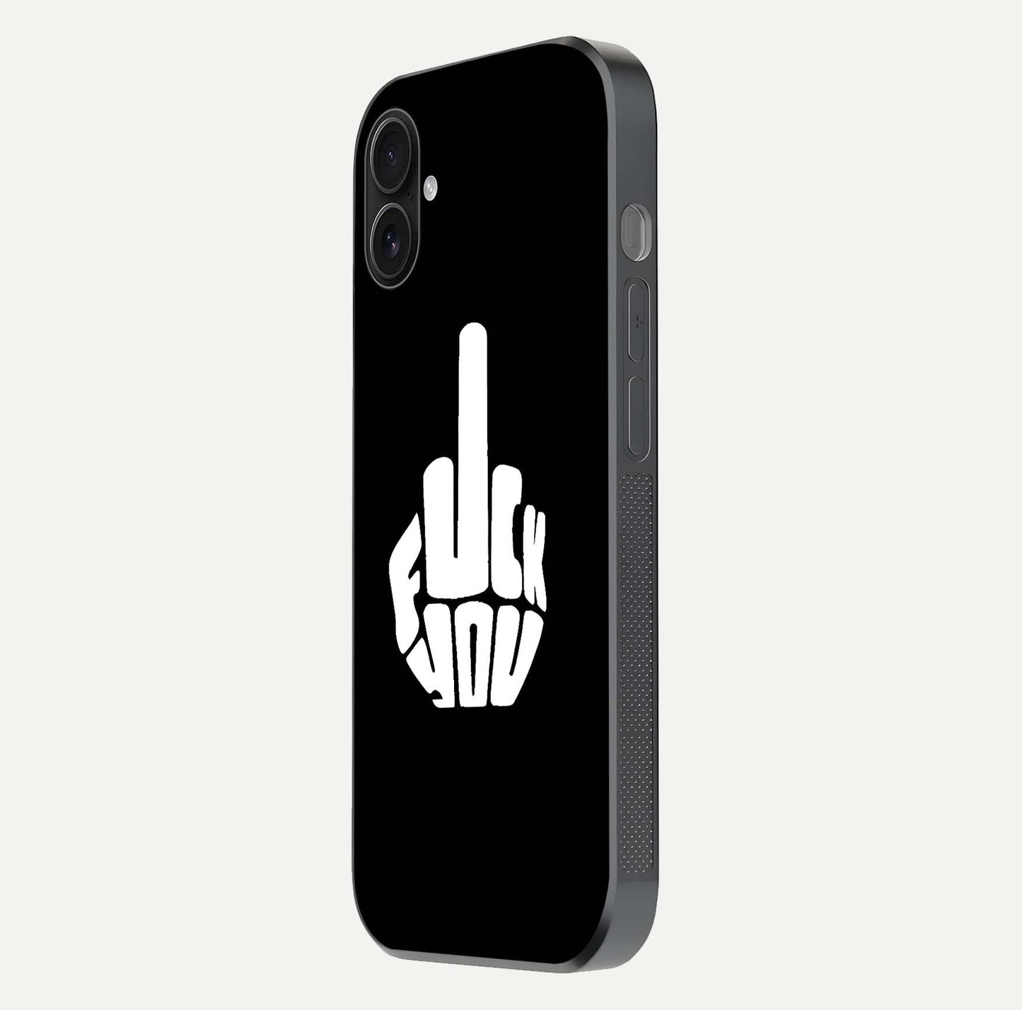 Rebel Mode On Glass Case for iPhone 16 Plus side-angle image showing reflection, edge detail, and text clarity