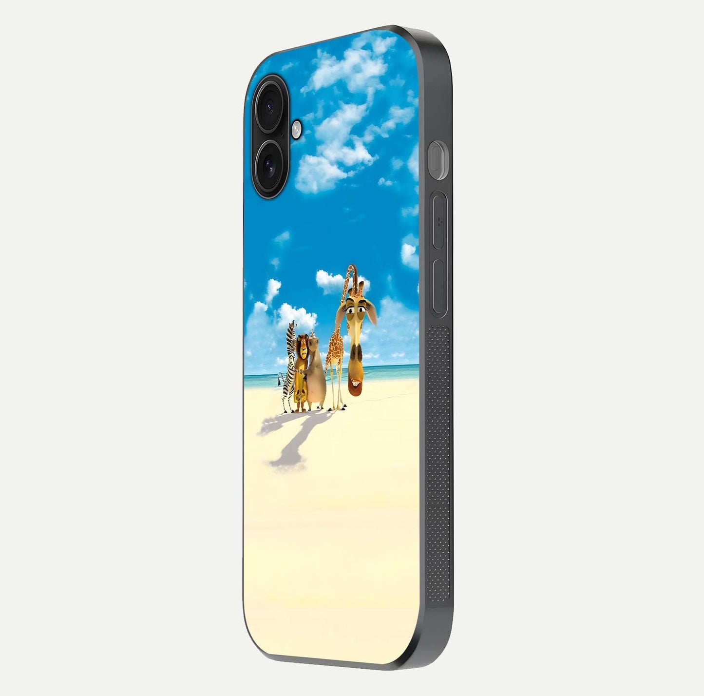 Tropical Fun Squad Glass Case for iPhone 16 Pro side-angle image showing shine, color depth, and surface gloss