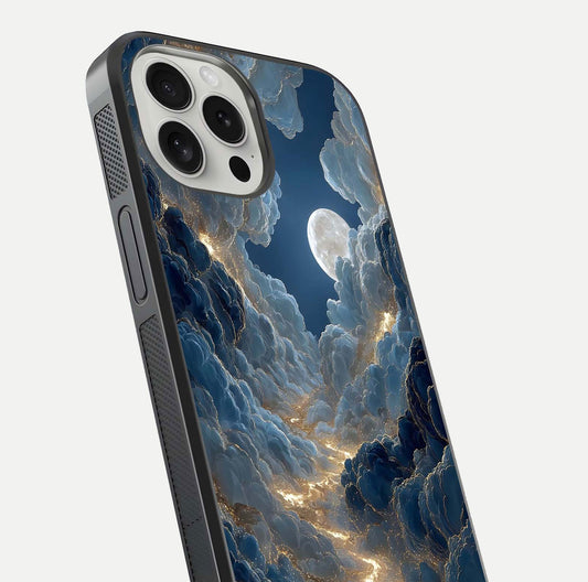 Celestial Cloud Road Glass Case for iPhone 16 Pro close-up view showing road gradient and cloud reflection shine