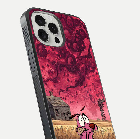 Courage Under Sky Glass Case for iPhone 16 Pro close-up highlighting typography and HD reflection