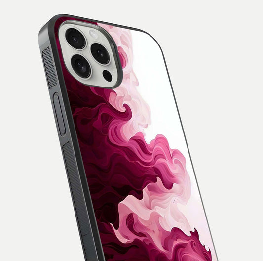 Crimson Wave Flow Glass Case for iPhone 16 Pro close-up highlighting flow texture and reflection tone