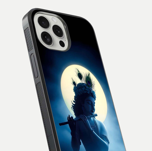 Divine Moon Flute Glass Case for iPhone 16 Pro close-up highlighting flute detail and reflection shine