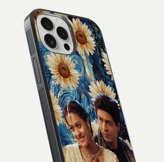Eternal Love Story Glass Case for iPhone 16 Pro close-up highlighting couple detail and light reflection