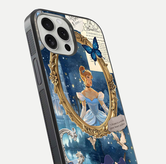 Midnight Queen Glass Case for iPhone 16 Pro close-up angled shot featuring crown motif and gloss reflection
