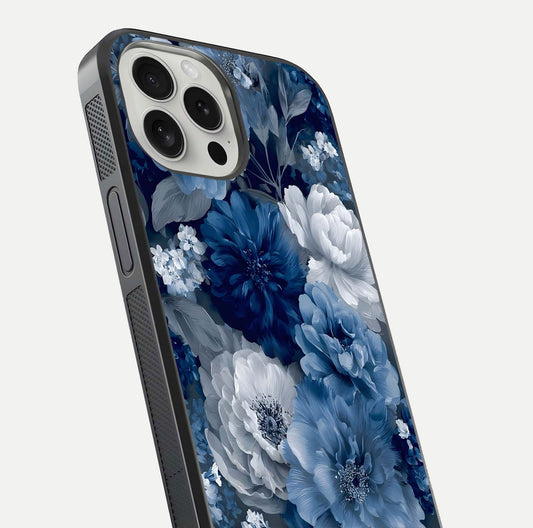 Royal Bloom Garden Glass Case for iPhone 16 Pro close-up angled shot highlighting royal bloom texture and reflection