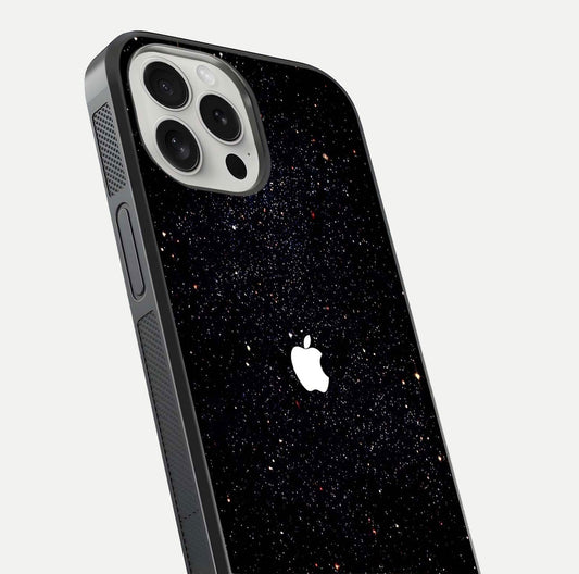 Starry Apple Galaxy Glass Case for iPhone 16 Pro close-up angled shot highlighting star details and gloss