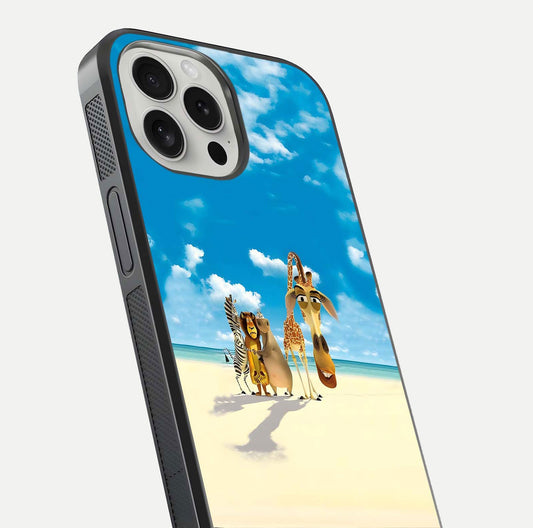 Tropical Fun Squad Glass Case for iPhone 16 Pro close-up angled shot highlighting vibrant tones and texture
