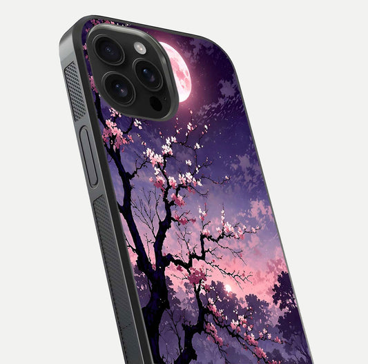 Blossom Pink Moon Glass Case for iPhone 16 Pro Max close-up shot showing pink tones, moon highlight, and reflection gloss