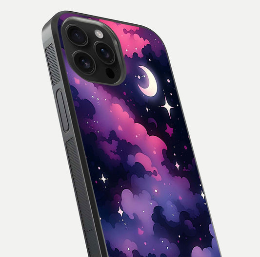 Celestial Moon Magic Glass Case for iPhone 16 Pro Max close-up view highlighting moon crater detail and glass shine