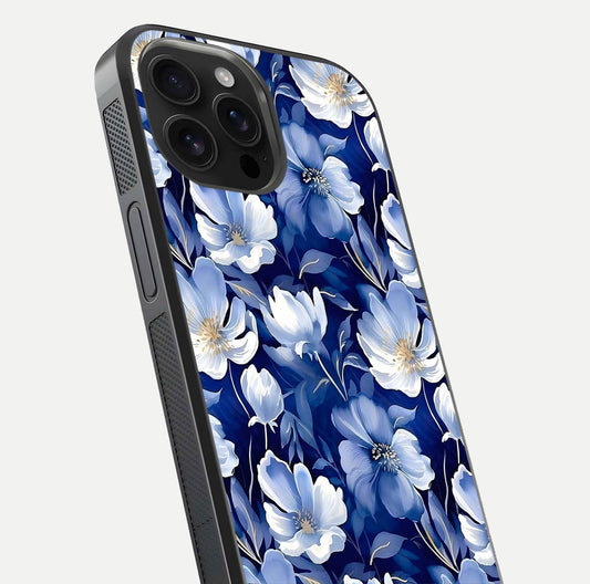 Cute Floral Patterns Glass Case for iPhone 16 Pro Max close-up highlighting flowers and gloss reflection