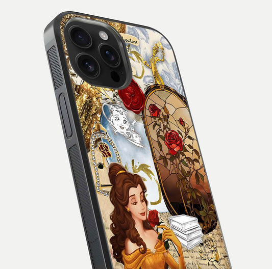 Golden Dream Belle Glass Case for iPhone 16 Pro Max close-up angled shot showing gradient tones and reflection polish
