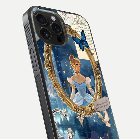 Midnight Queen Glass Case for iPhone 16 Pro Max close-up angled shot featuring crown motif and gloss reflection