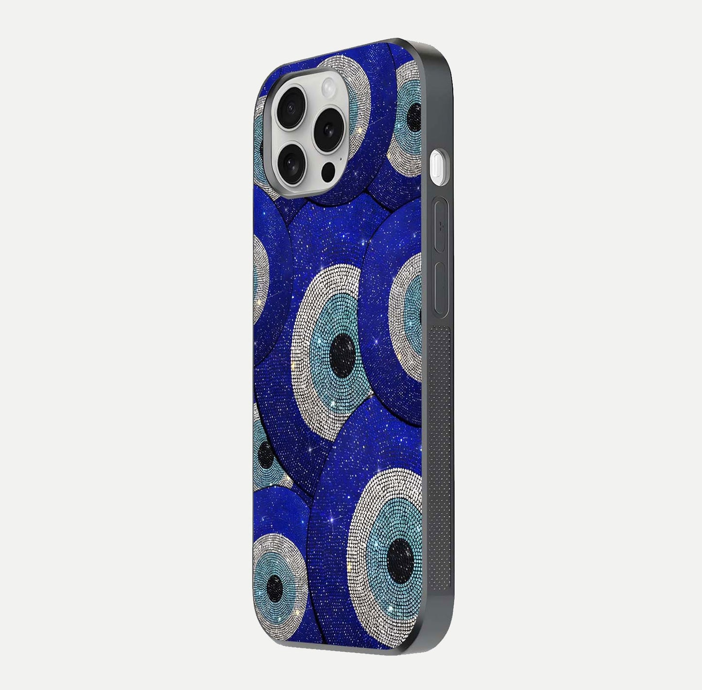 Galaxy Eye Flow Glass Case for iPhone 16 Pro side-angle image showing reflection detail and premium shine