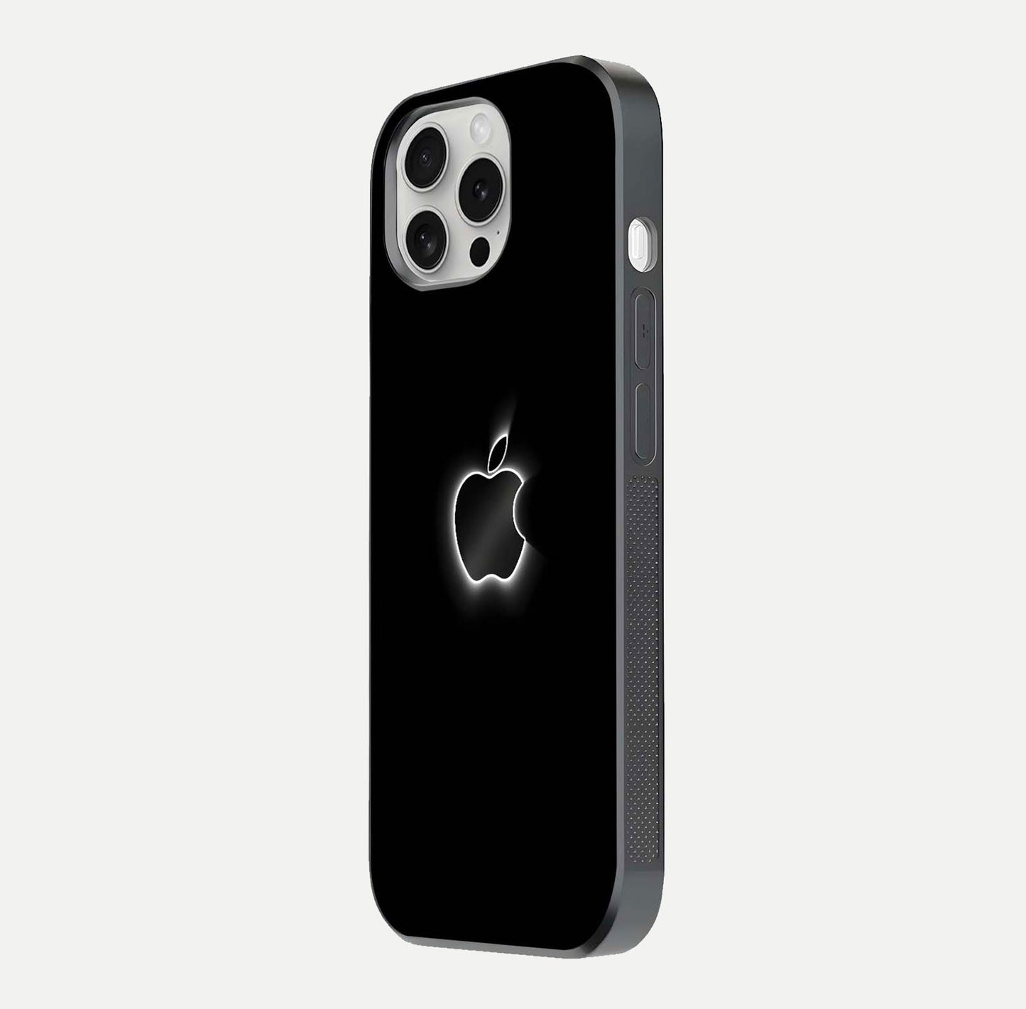 Neon Apple Glow Glass Case for iPhone 16 Pro side-angle image showing light reflection and glow effect