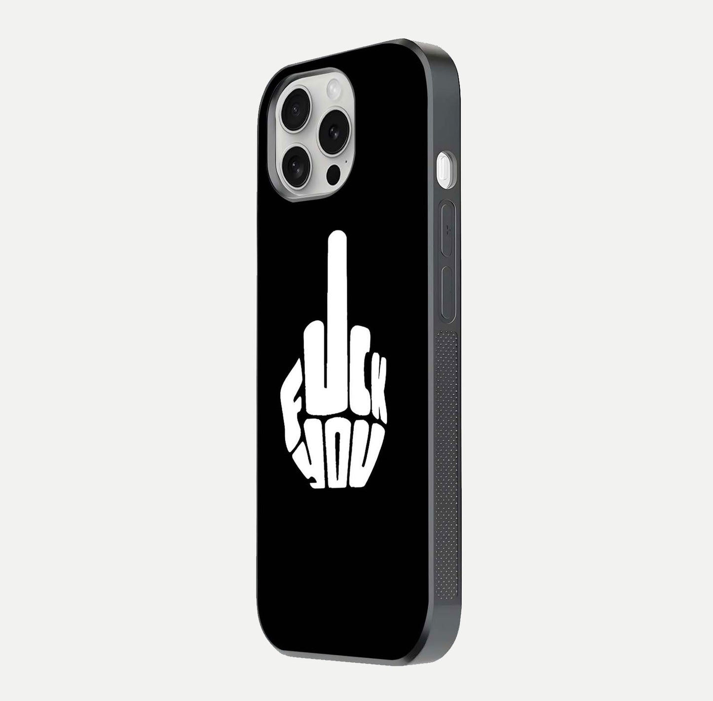 Rebel Mode On Glass Case for iPhone 16 Pro side-angle image showing reflection, edge detail, and text clarity