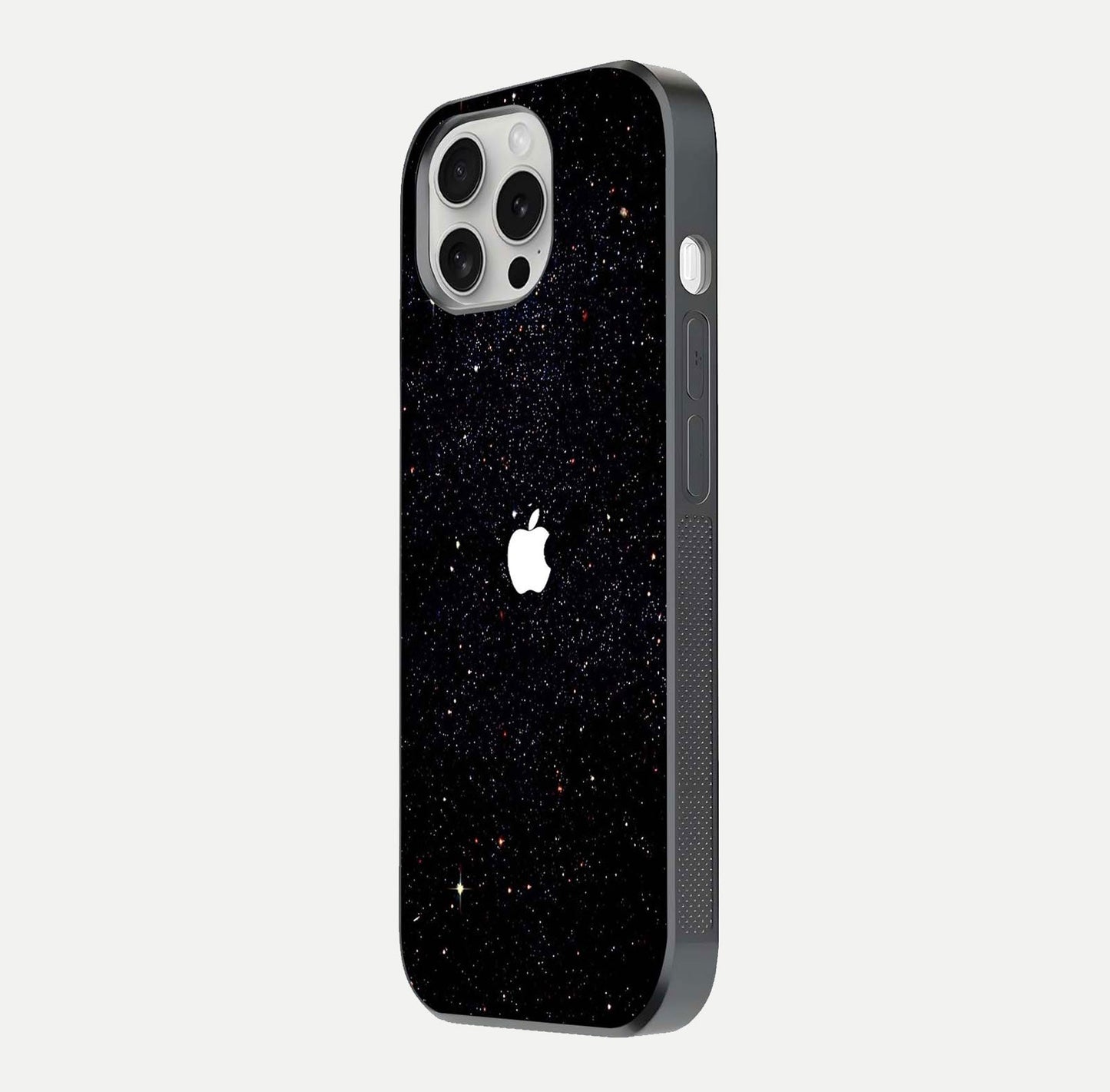 Starry Apple Galaxy Glass Case for iPhone 16 Pro side-angle image showing gloss and star pattern detail