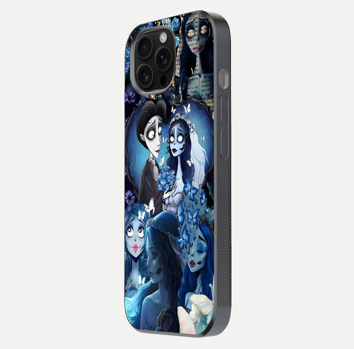 Butterfly Ghost Soul Glass Case for iPhone 16 Pro Max side-angle image capturing edge light and deep design tones