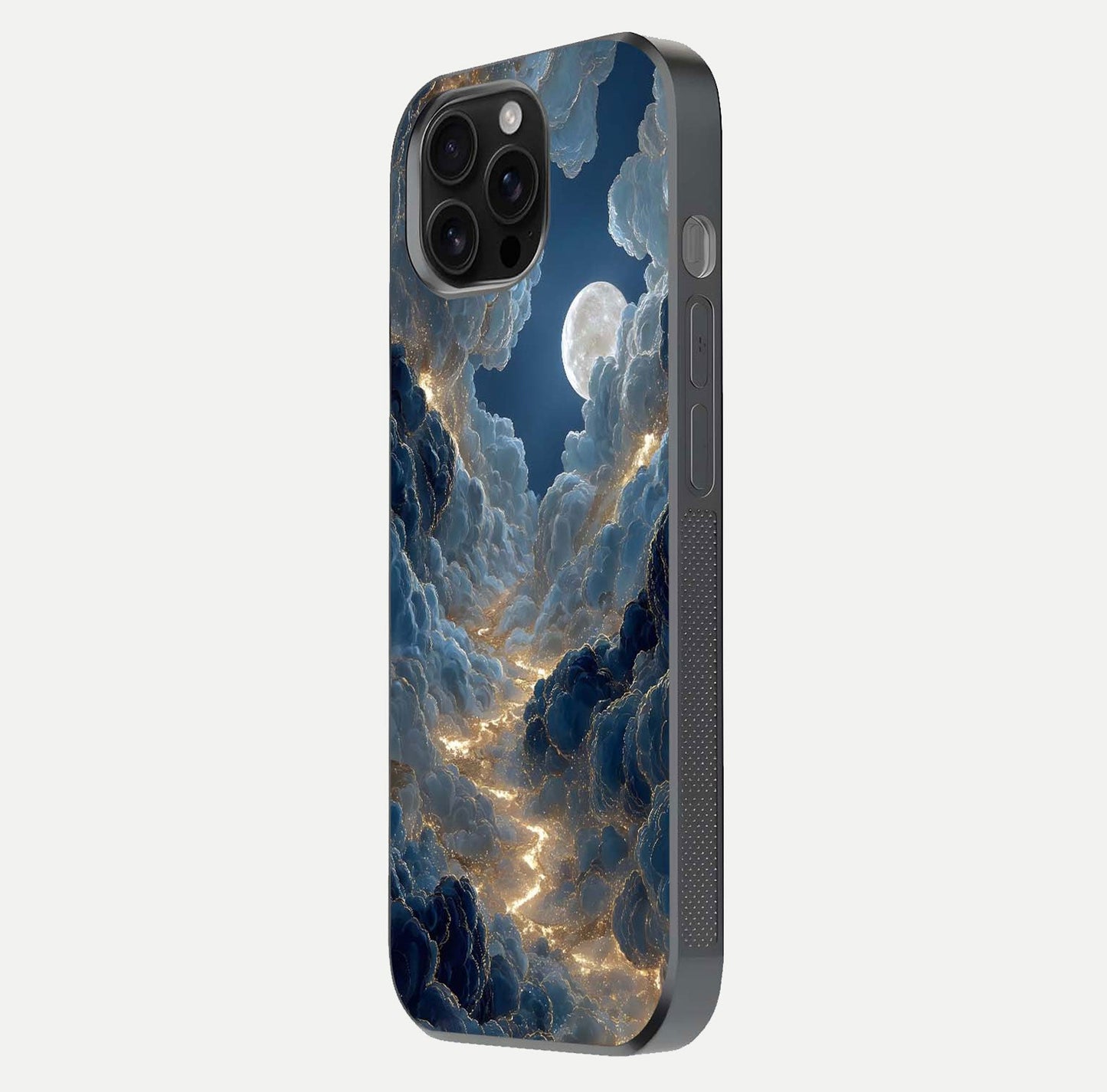 Celestial Cloud Road Glass Case for iPhone 16 Pro Max side-angle image showing soft pastel tones and edge clarity