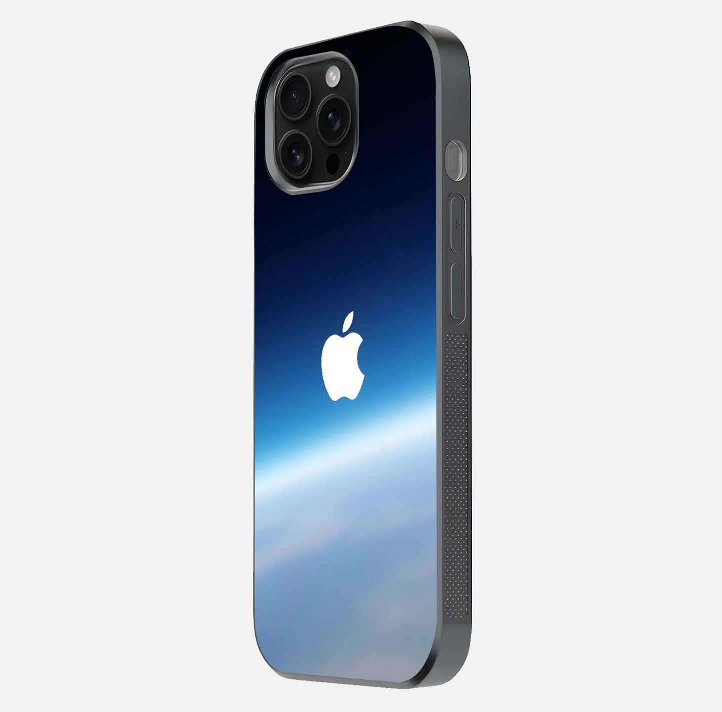 Minimal Apple Sky Glass Case for iPhone 16 Pro Max side-angle image showing smooth reflection and gentle sky tone