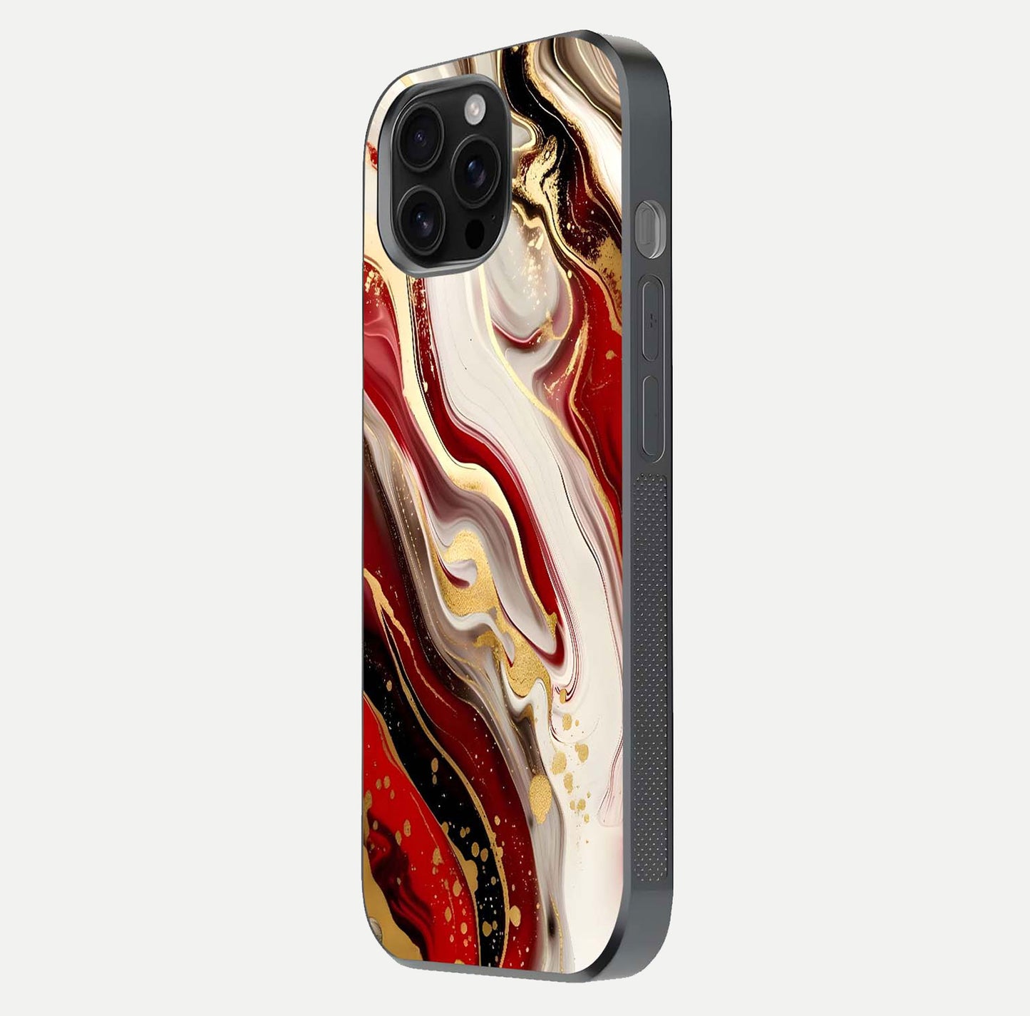 Red & White Marble Glass Case For iPhone 16 Pro Max