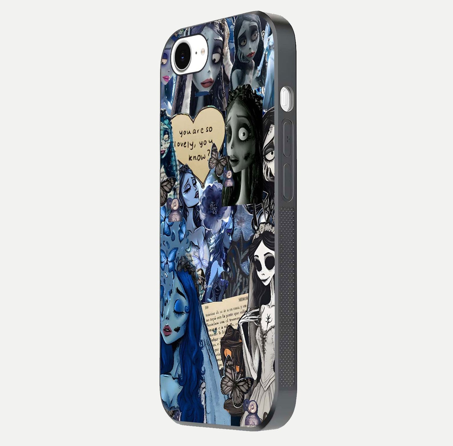 Corpse Bride Posters Glass Case for iPhone 16e side-angle image capturing gloss reflection and smooth edge