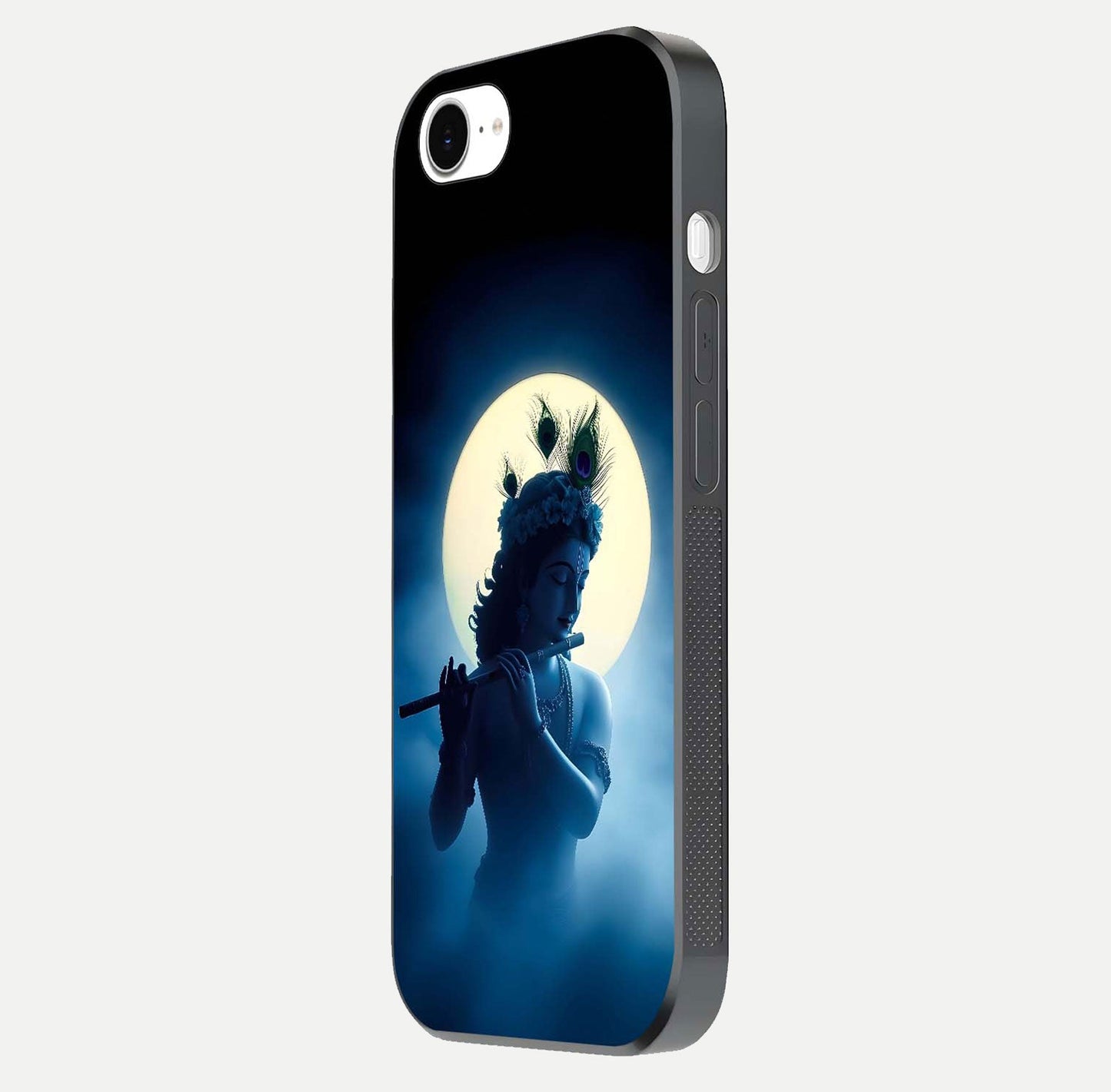 Divine Moon Flute Glass Case for iPhone 16e side-angle image capturing reflection depth and soft color