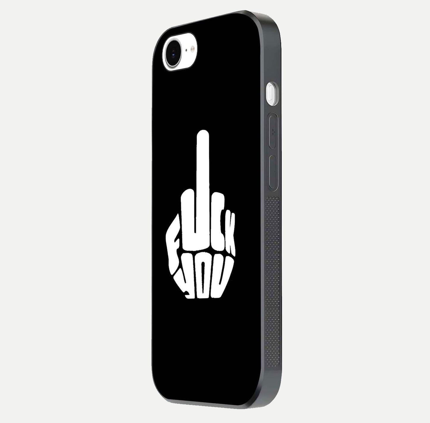 Rebel Mode On Glass Case for iPhone 16e side-angle image showing reflection, edge detail, and text clarity