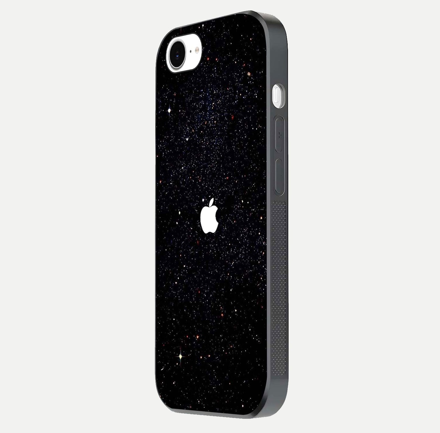 Starry Apple Galaxy Glass Case for iPhone 16e side-angle image showing gloss and star pattern detail