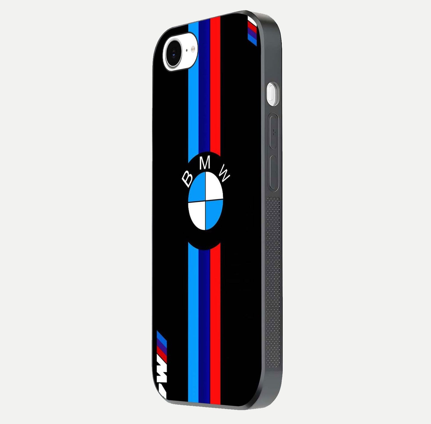 Turbo BMW Beast Glass Case for iPhone 16e side-angle image showing reflection and sleek edge styling