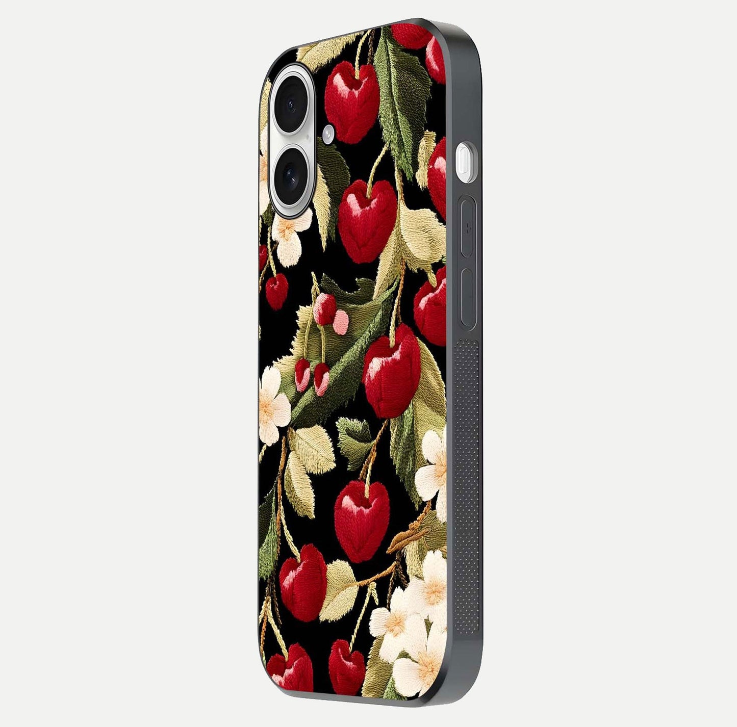 Bloom Thread Art Glass Case for iPhone 17 side-angle image showing texture depth and gloss reflection