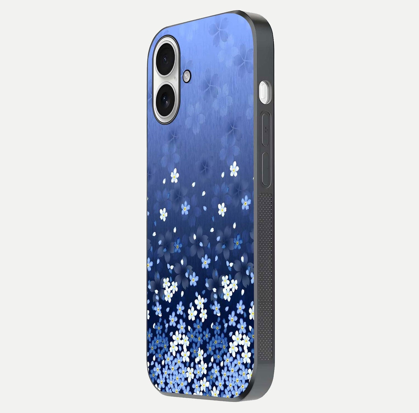 Blue Starry Glass Case for iPhone 17 side-angle photo showing light reflection and detailed star pattern