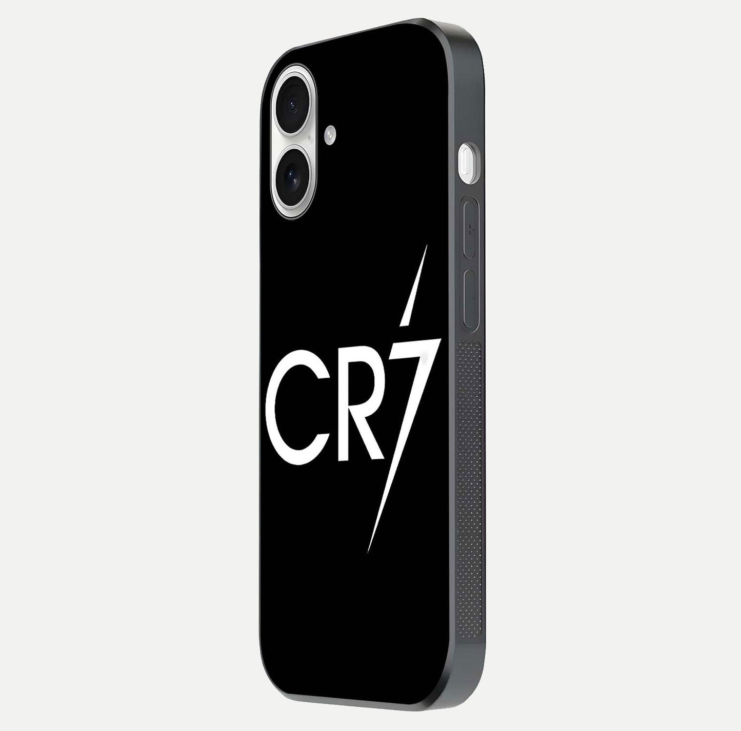 CR7 Elite Strike Glass Case for iPhone 17 side-angle image showing polished edges and vibrant design
