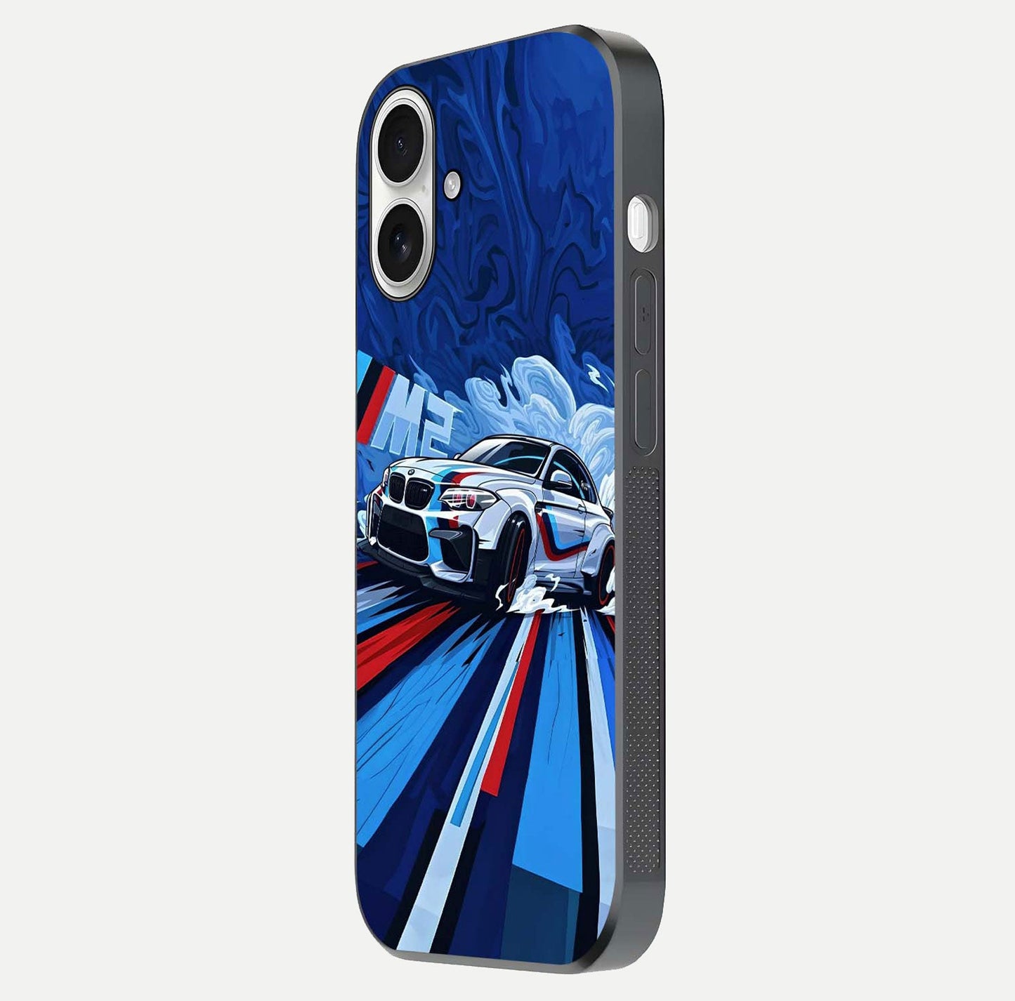 Drift Power Rush Glass Case for iPhone 17 side-angle image capturing reflection glow and smooth curve