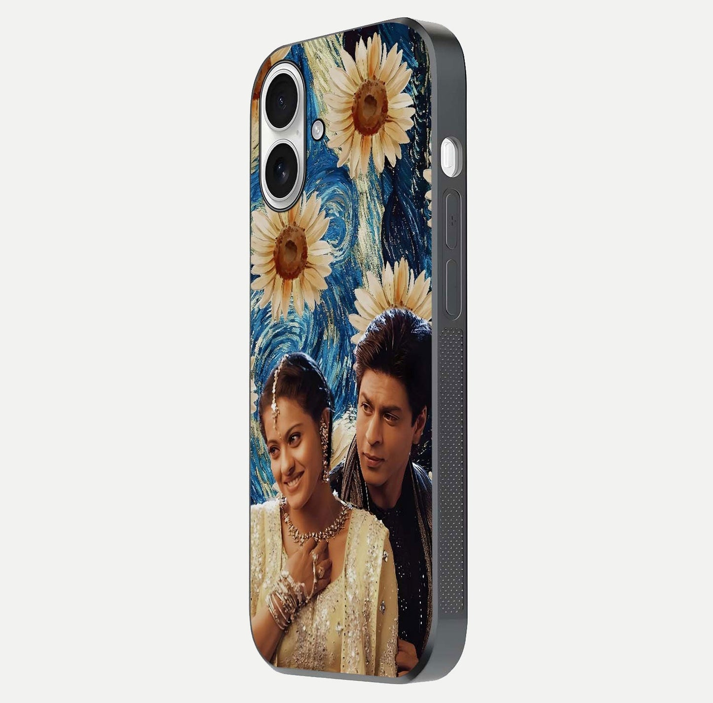 Eternal Love Story Glass Case for iPhone 17 side-angle photo showing curved edges and polished surface