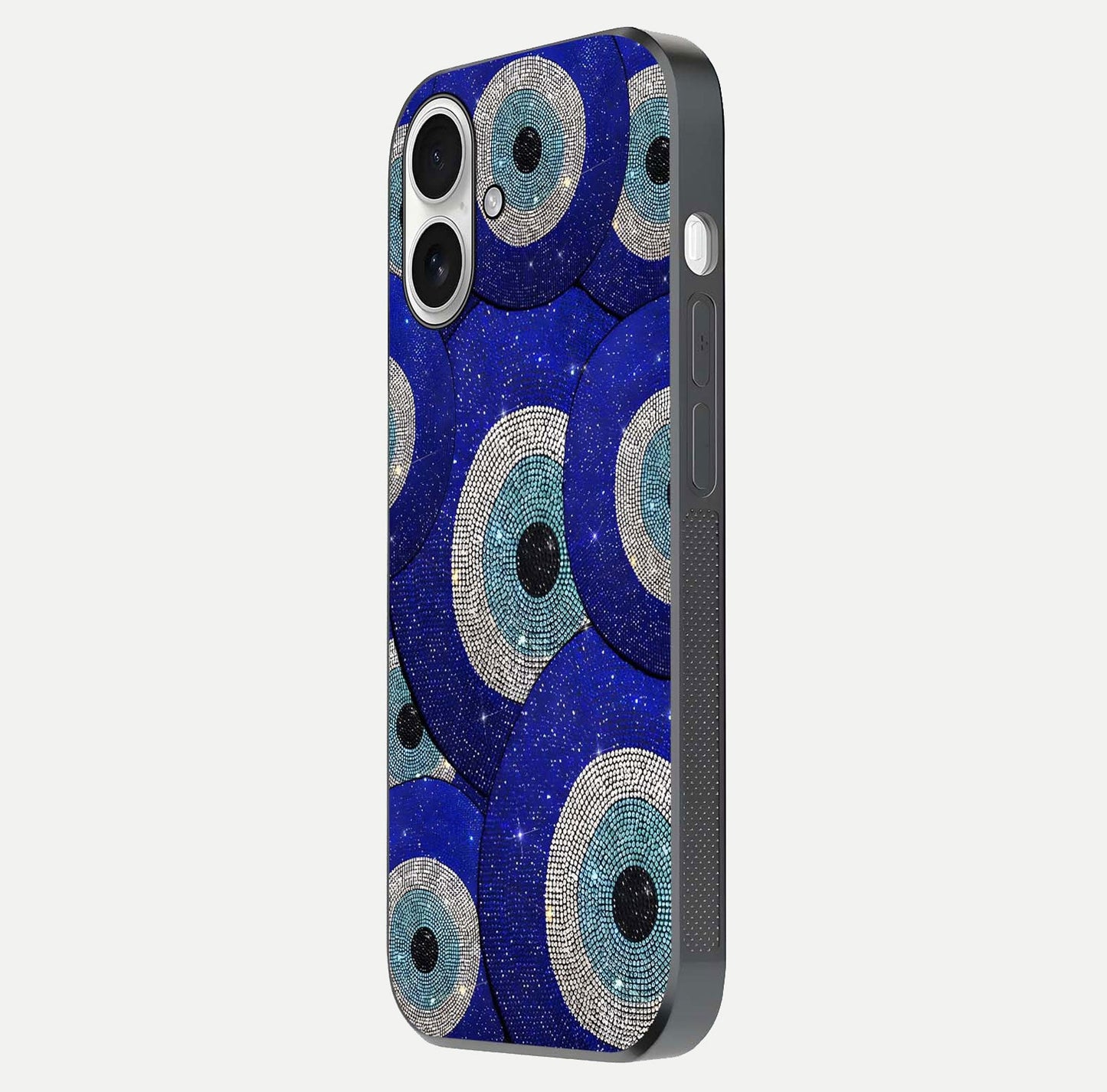 Galaxy Eye Flow Glass Case for iPhone 17 side-angle image showing reflection detail and premium shine